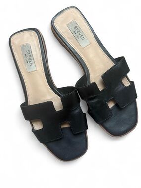 Steven New York Black Slip-On Cutout Slide Sandals